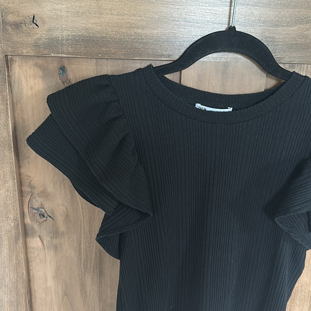 Zara Black Ruffle Sleeve Top - Picture 3 of 11